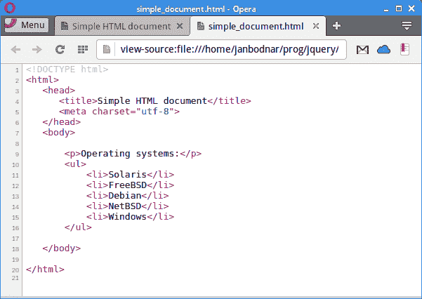 Source of a simple HTML document
